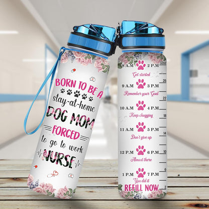 Dog Mom Nurse Water Bottle Tracker 32oz – Personalized Funny Motivational Bottle with Time Marker – Creative Gift for Nurses