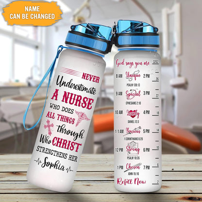 Inspirational Nurse Water Bottle Tracker 32oz – Personalized Motivational Bottle with Time Marker – Perfect Gift for Nurses