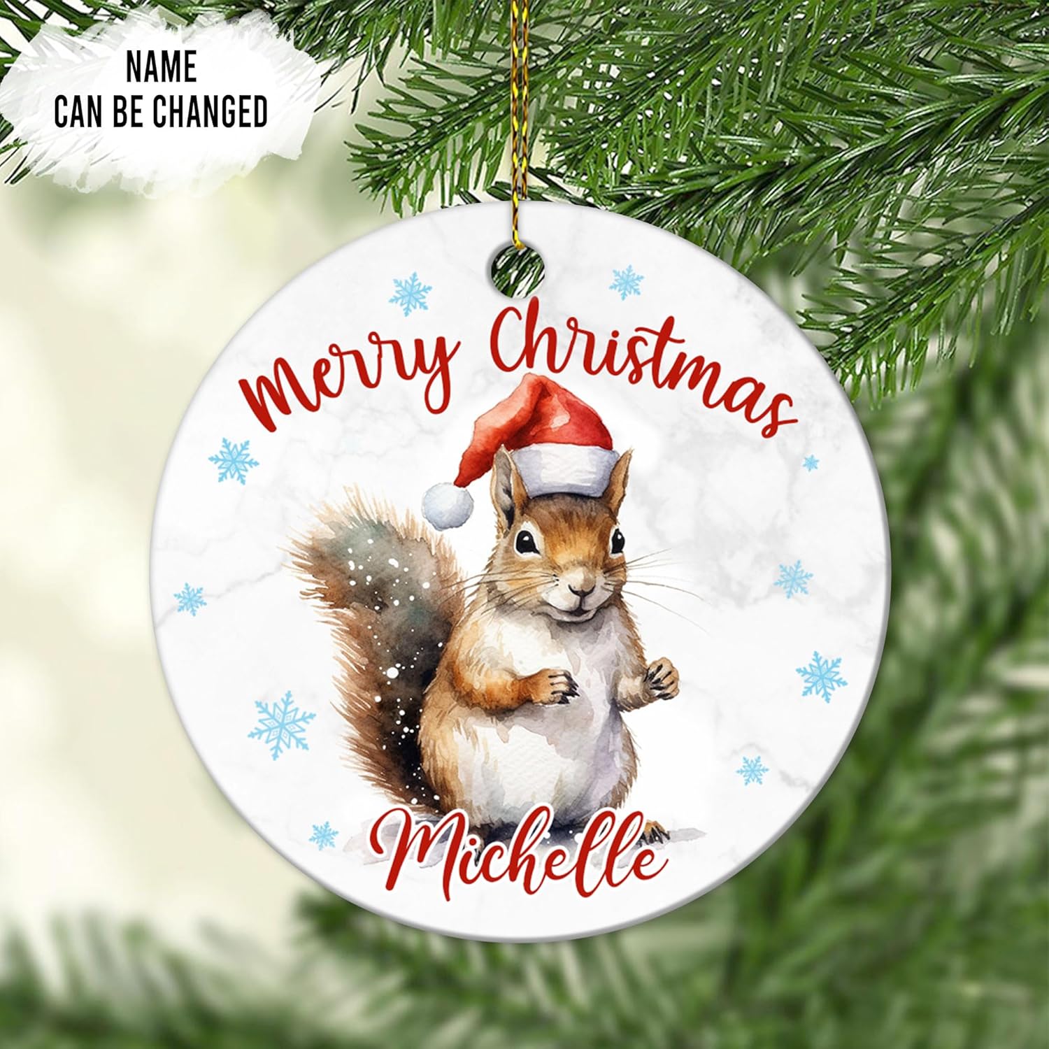 Squirrel Christmas Ceramic Ornament – Personalized Double-Sided Glossy Tree Decoration – Keepsake Gift for Squirrel Lovers