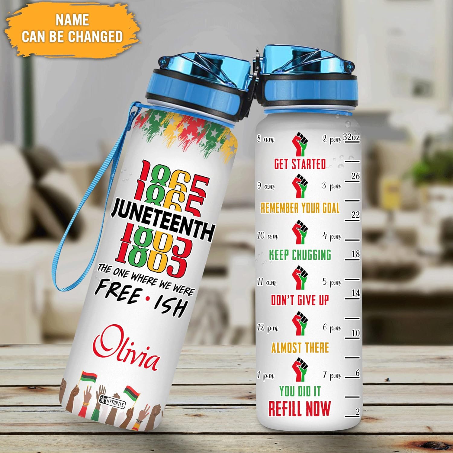 Juneteenth Free - Ish African - Personalized Water Tracker Bottle 32oz