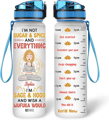 Yoga Lotus Water Bottle Tracker 32oz – Personalized Hydration Bottle with Time Marker – Unique Gift for Yoga Lovers