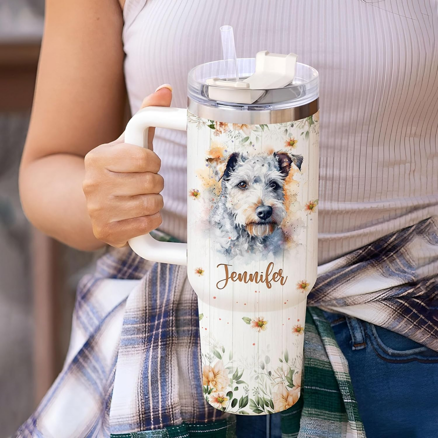 Pumi Lover Tumbler 40oz with Handle & Straw – Personalized Stainless Steel Insulated Travel Cup – Unique Gift for Dog Lovers