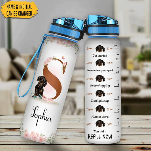 Dachshund Lover 32oz Water Bottle Tracker – Personalized Hydration Bottle with Time Marker – Cute Gift for Dog Lovers