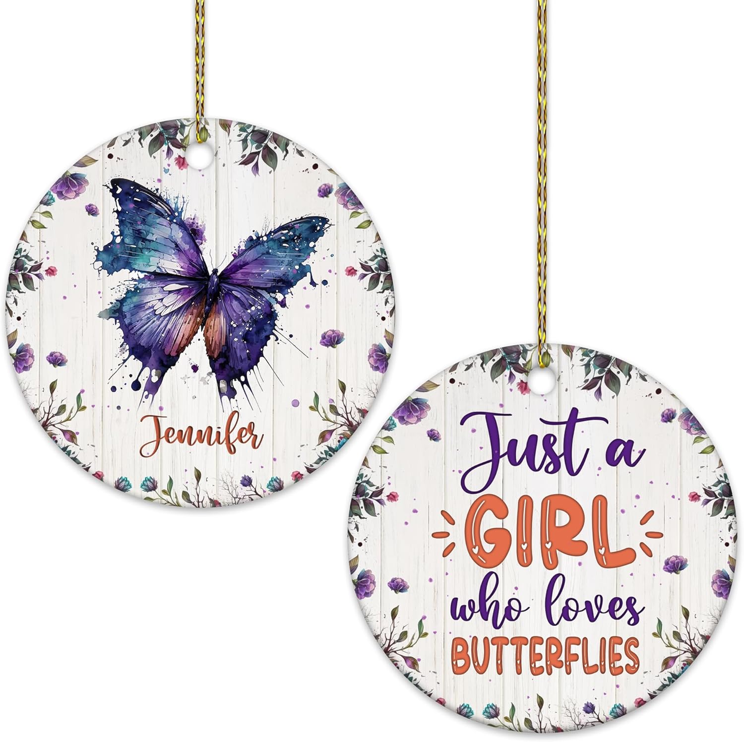 Butterfly Lover Ceramic Ornament  Just A Girl Who Loves Butterflies Personalized Round Decoration  Christmas Gift Keepsake