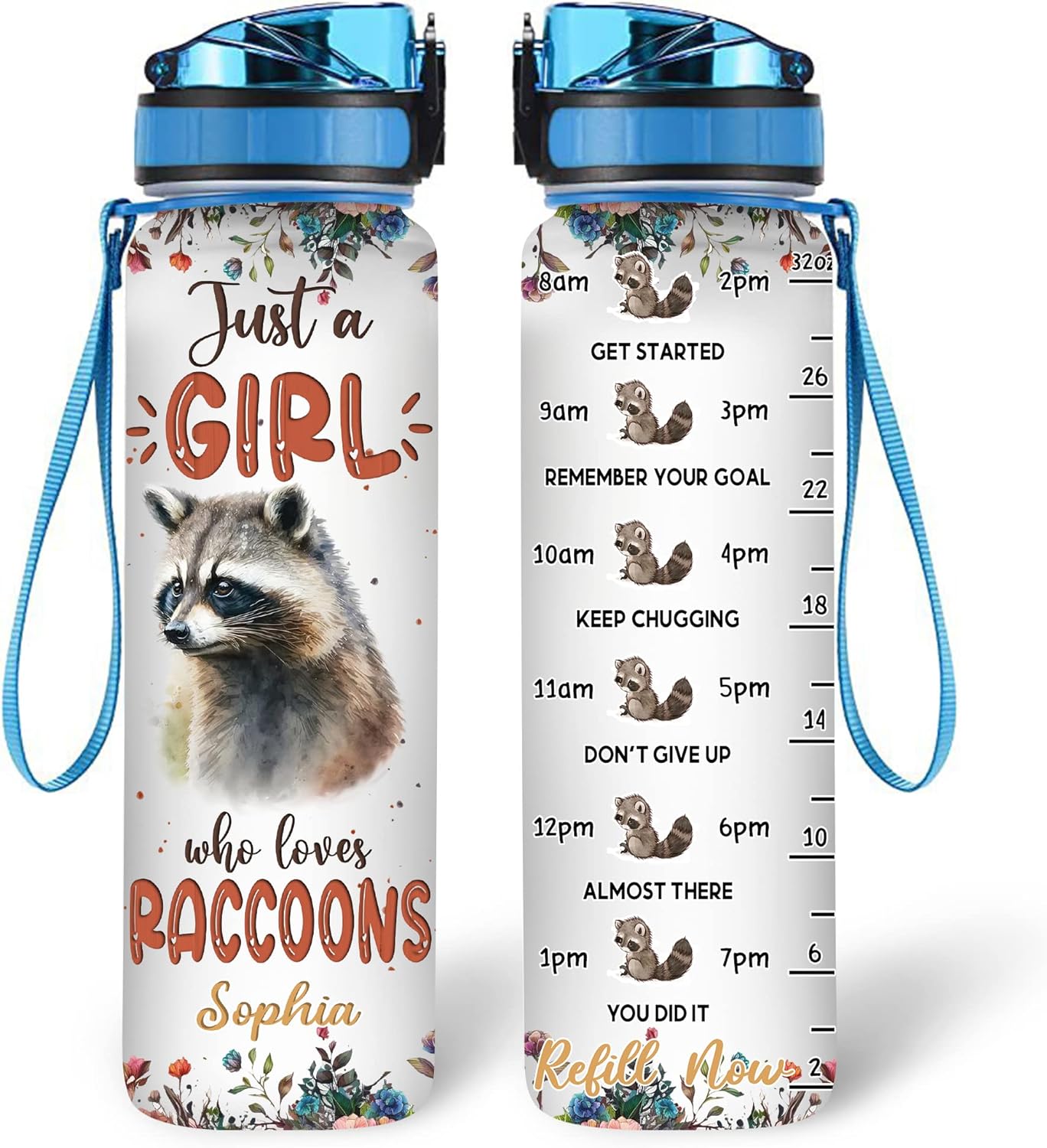 Just A Girl Who Loves Raccoons - Personalized Water Tracker Bottle 32oz