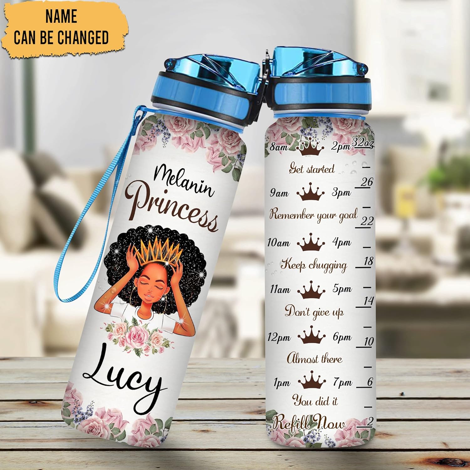 Melanin Princess - Personalized Water Tracker Bottle 32oz