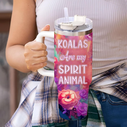 Koala Lover Tumbler 40oz with Handle & Straw – Personalized Stainless Steel Insulated Travel Cup with Lid – Cute Birthday Gift for Animal Lovers