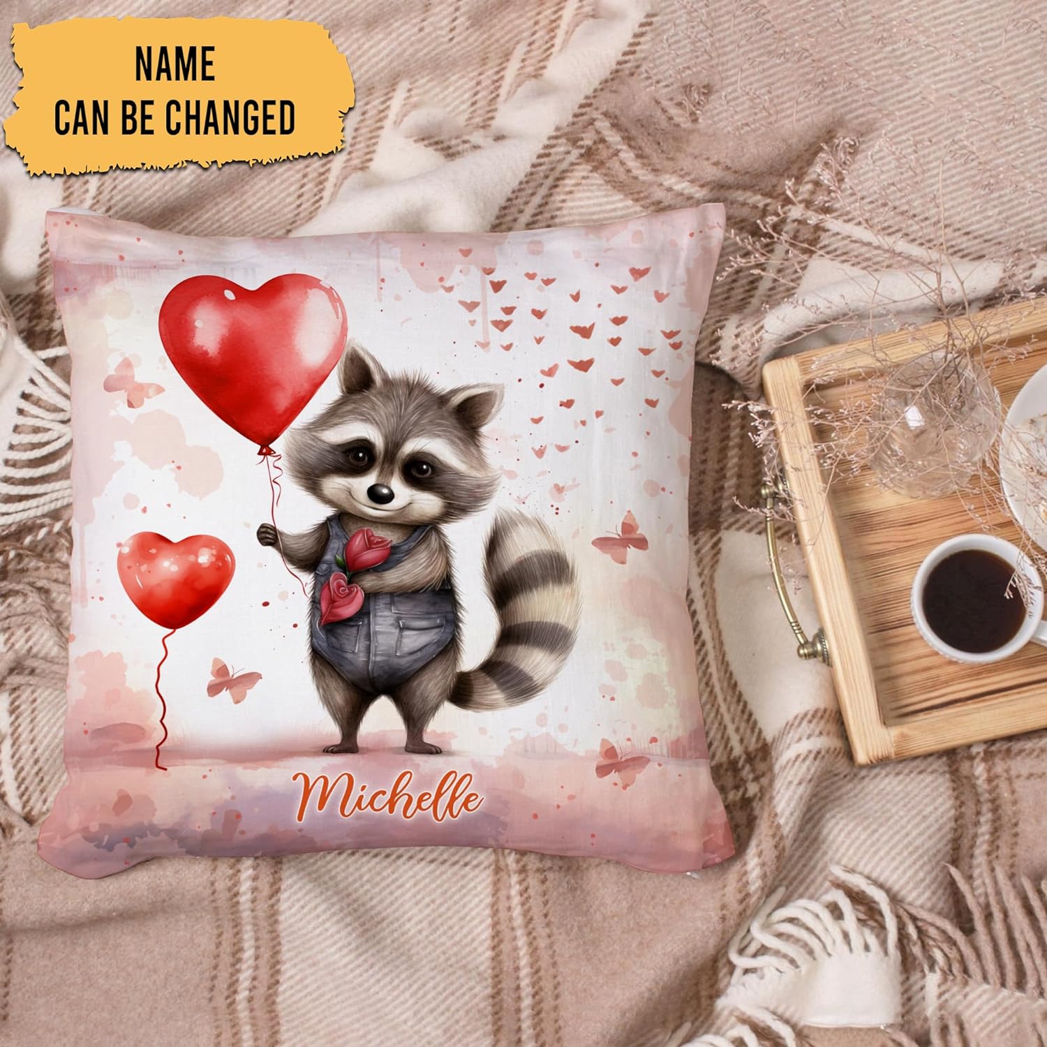 Raccoon Valentine Pattern - Personalized Pillow (Insert Included)