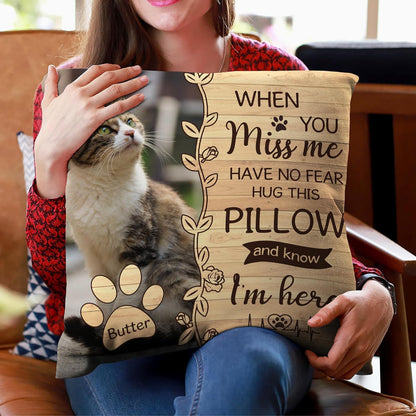 Custom “When You Miss Me” Pet Memorial Pillow with Insert – Personalized Cat or Dog Photo Sympathy Remembrance Pillow