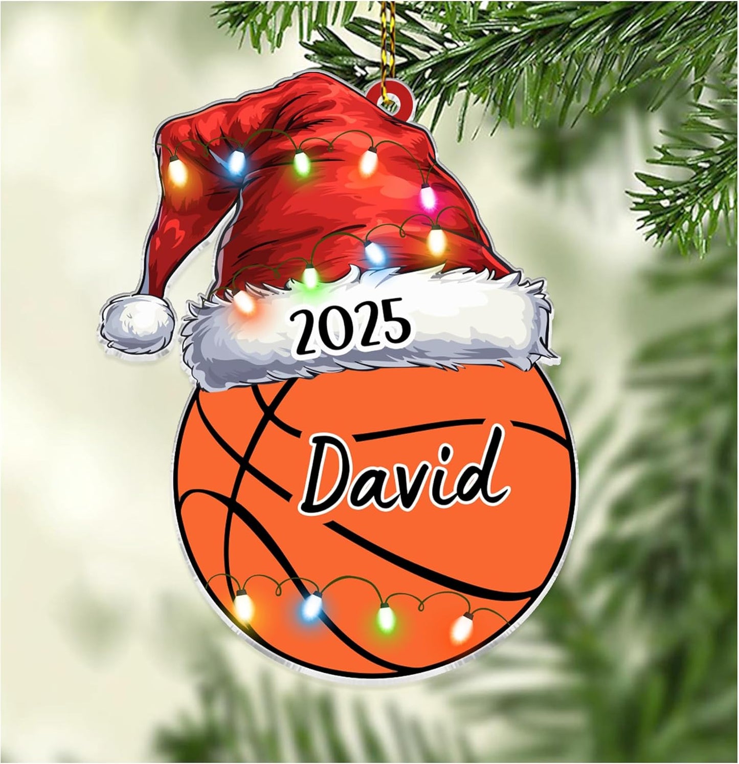 Basketball Santa Hat Cut Acrylic Ornament – Personalized Sports Christmas Gift for Basketball Player, Coach, or Fan