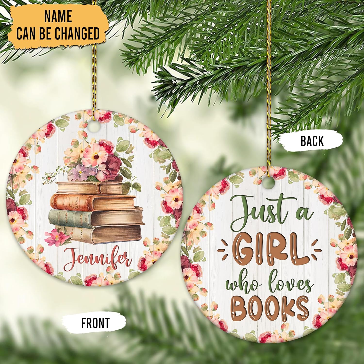 Book Lover Ceramic Ornament  Personalized Reading-Themed Holiday Decoration  Unique Christmas Gift Keepsake for Women & Girls