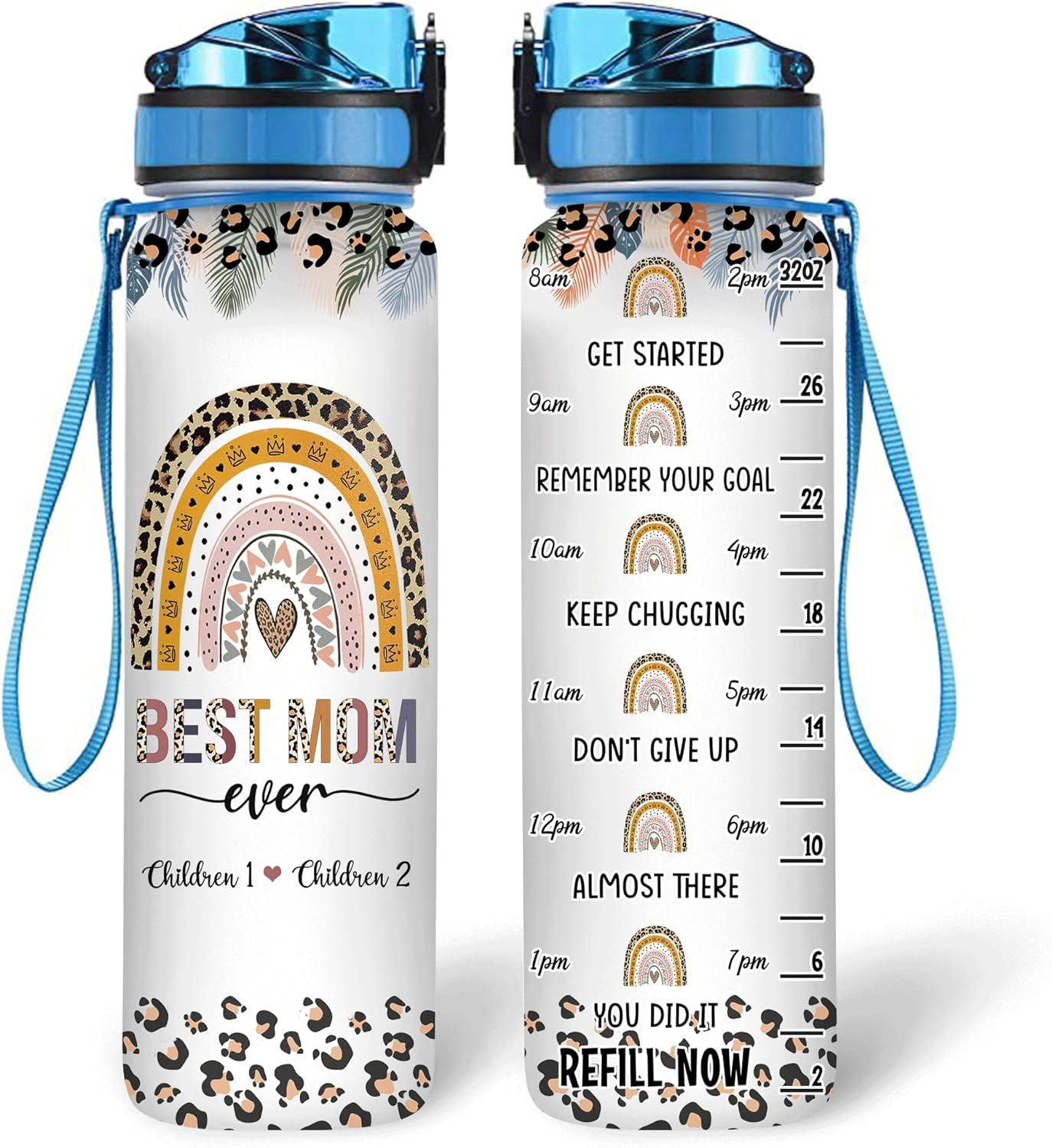 Best Mom Ever - Personalized Water Tracker Bottle 32oz