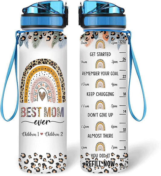Best Mom Ever - Personalized Water Tracker Bottle 32oz