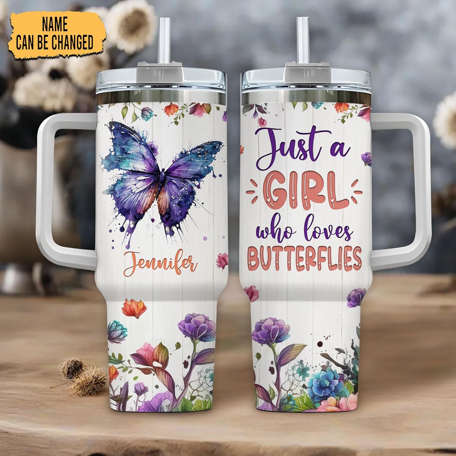 Just a Girl Who Loves Butterfly - Personalized Tumbler 40oz with Straw