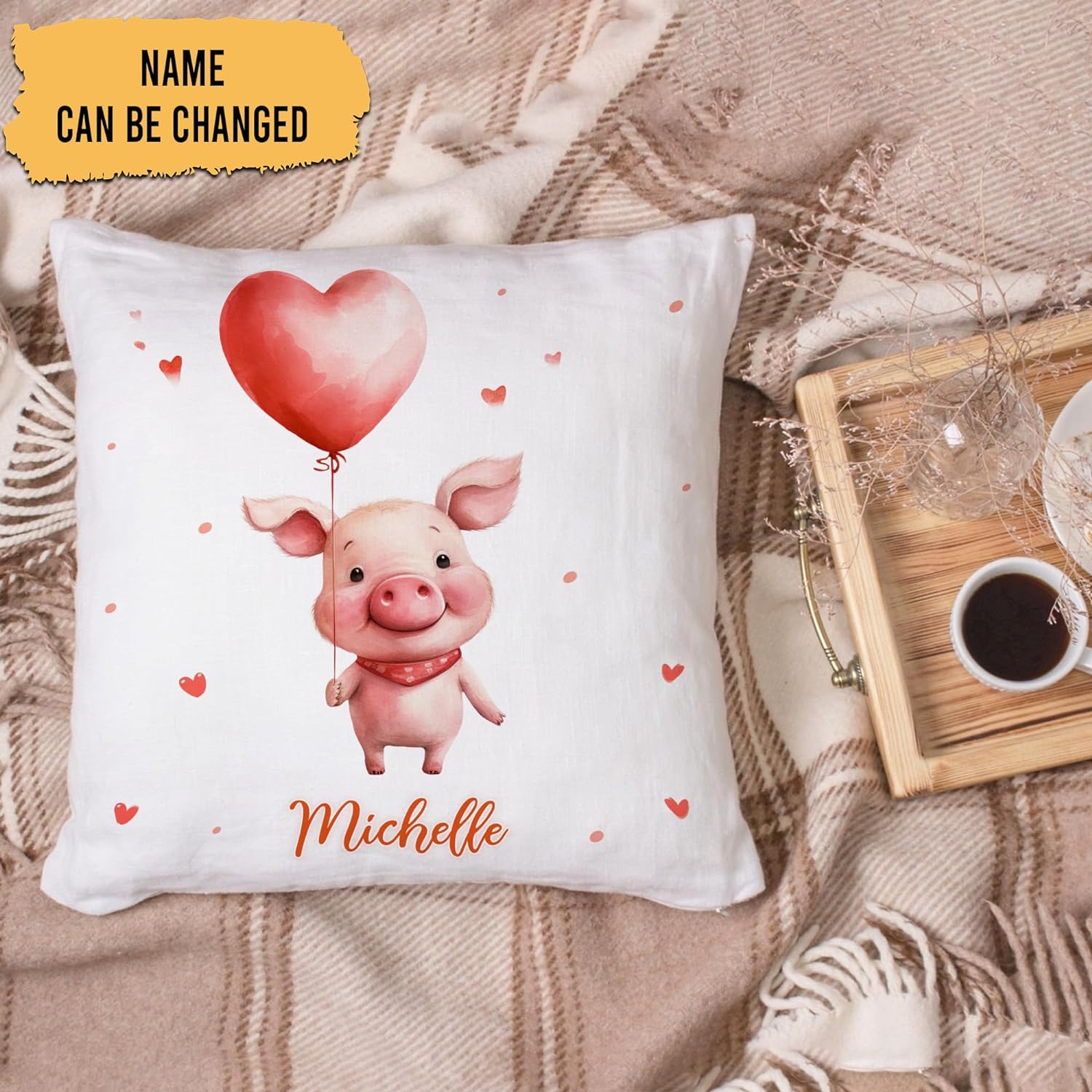 Pig Valentine Pattern - Personalized Pillow (Insert Included)