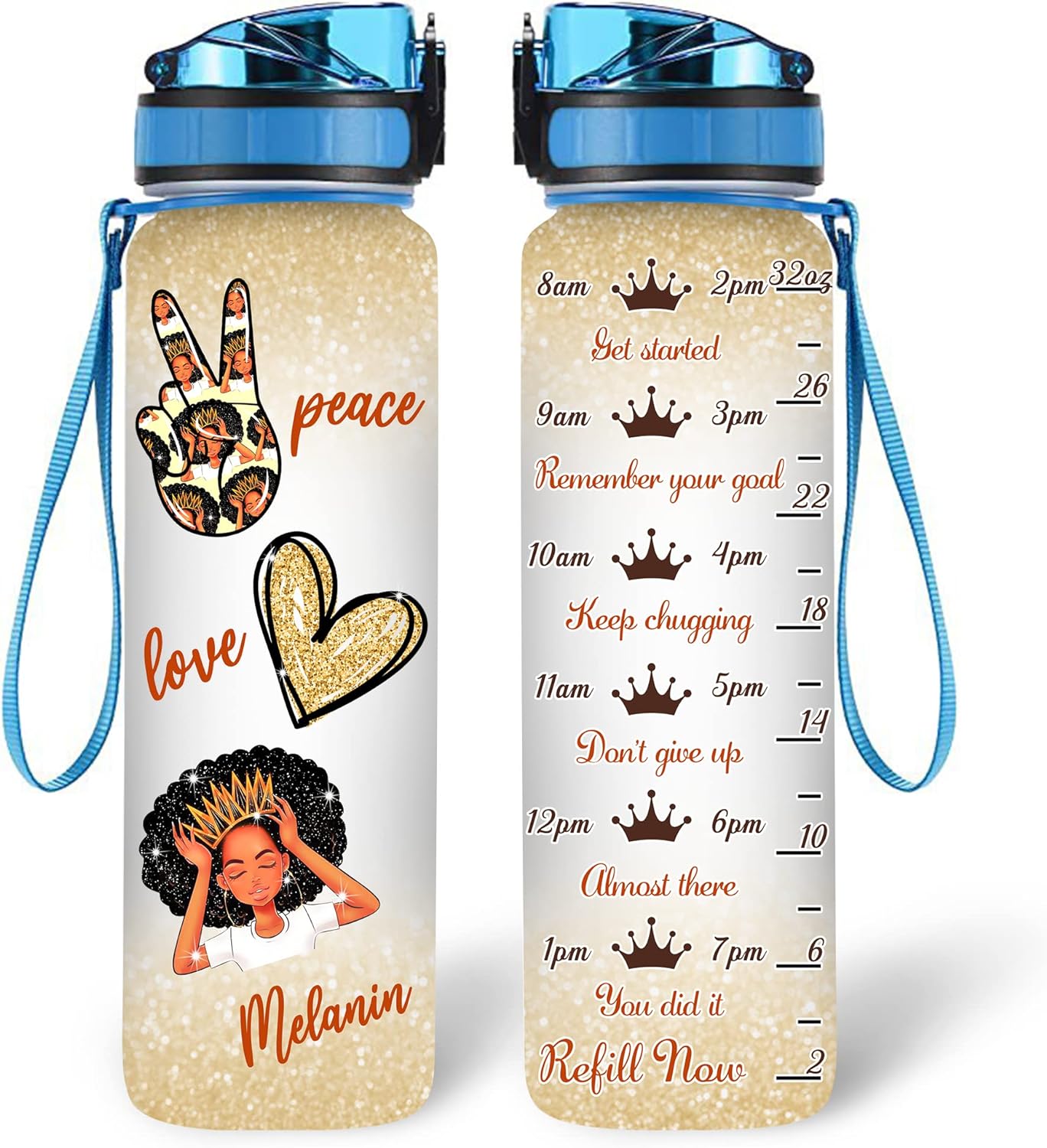 Peace Love Melanin - Water Tracker Bottle 32oz