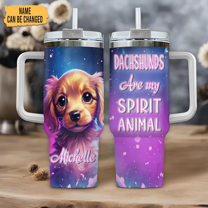Dachshund Dog Spirit Animal Tumbler 40oz – Personalized Stainless Steel Travel Cup with Handle & Straw – Stylish Gift for Dog Lovers