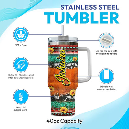 Highland Cow Western Sunflower Tumbler 40oz with Handle & Straw – Personalized Stainless Steel Insulated Cup with Lid – Creative Gift for Animal Lovers