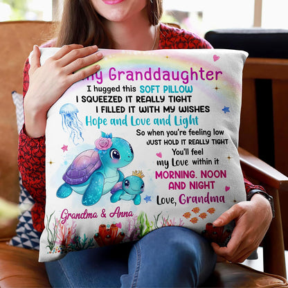 Personalized Pillow with Insert – To My Granddaughter Sea Turtle Design – Birthday or Graduation Gift from Grandma