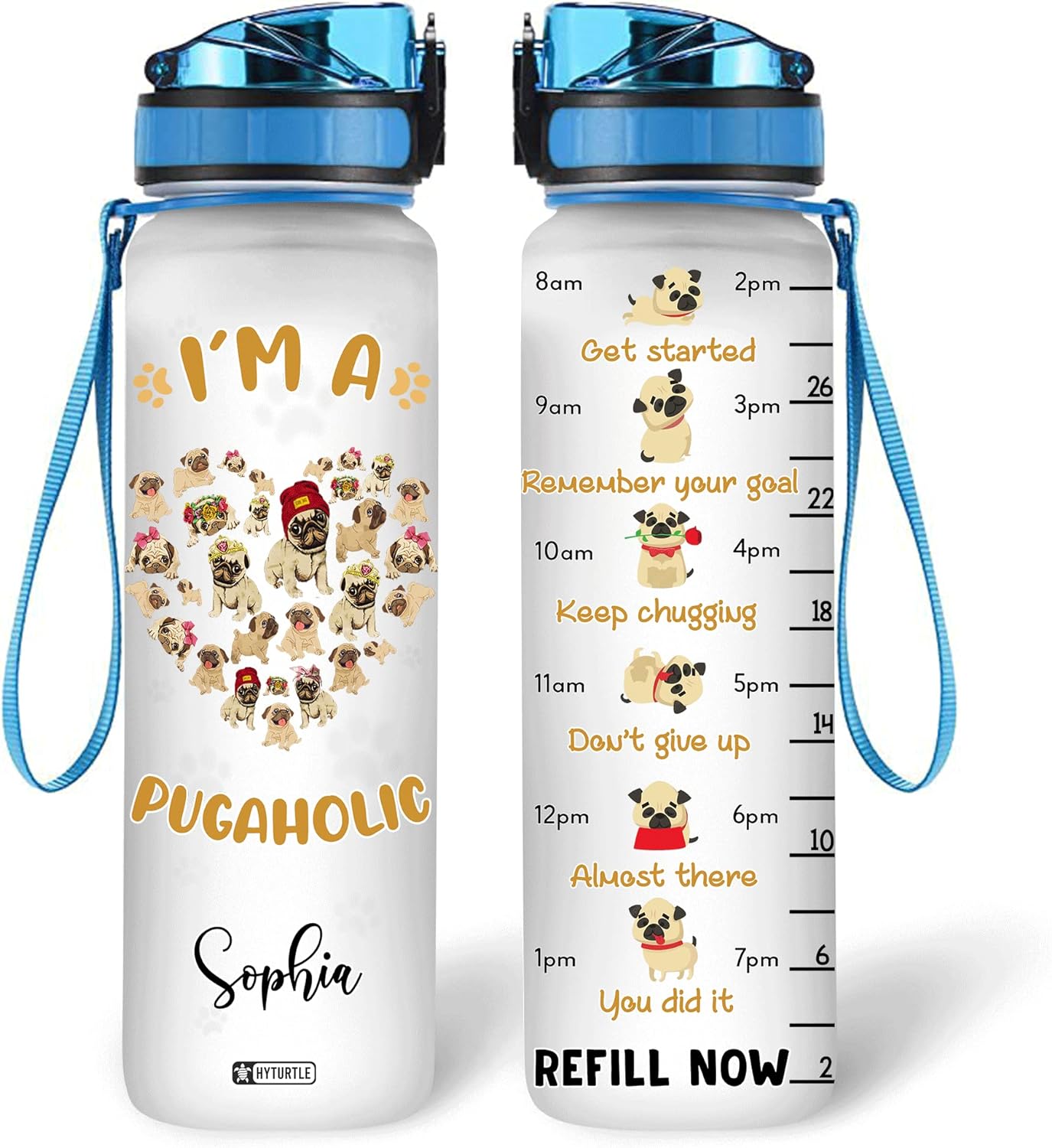 I'm A Pugaholic - Personalized Water Tracker Bottle 32oz