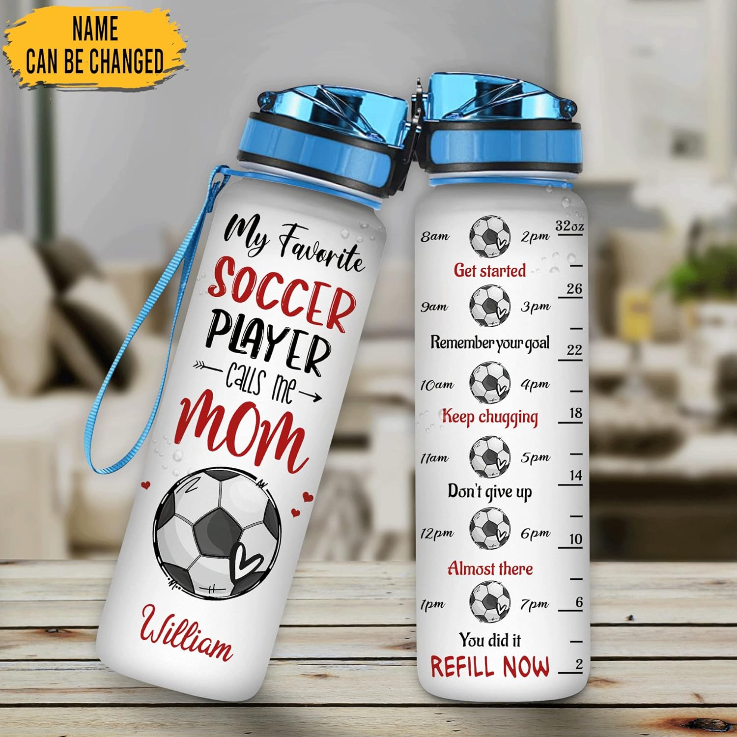 My Favorite Soccer Player Call Me Mom - Personalized Water Tracker Bottle 32oz