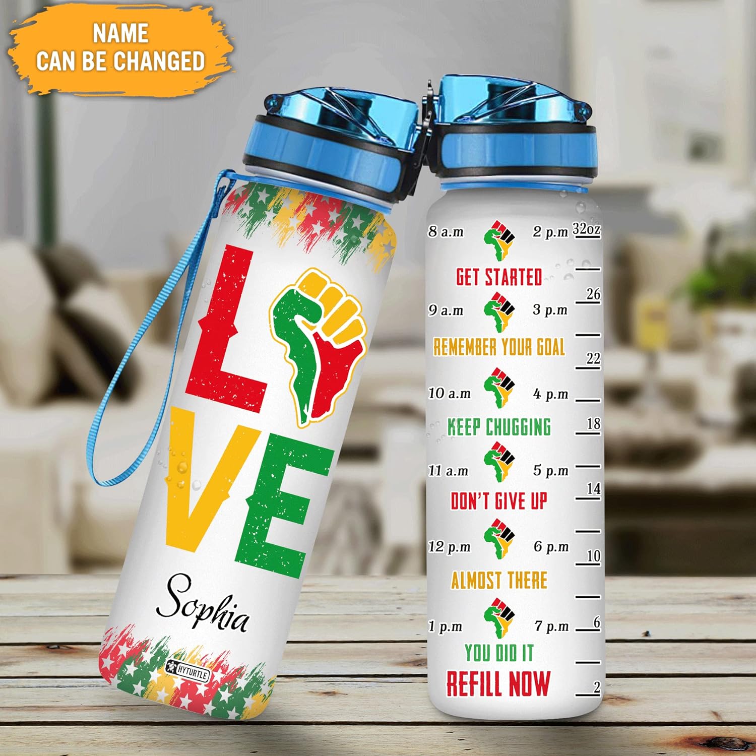 Juneteenth Love Pride History - Personalized Water Tracker Bottle 32oz