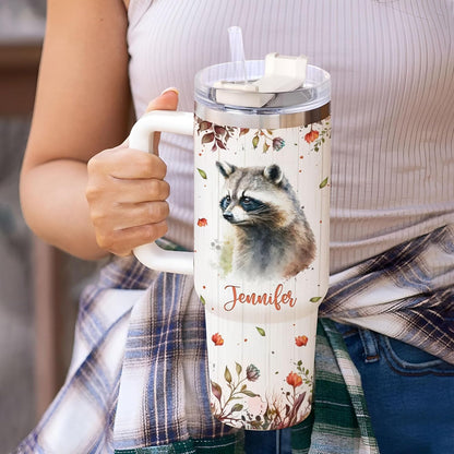 Raccoon Lover Tumbler 40oz with Handle & Straw – Personalized Stainless Steel Insulated Cup with Lid – Fun Gift for Nature Lovers