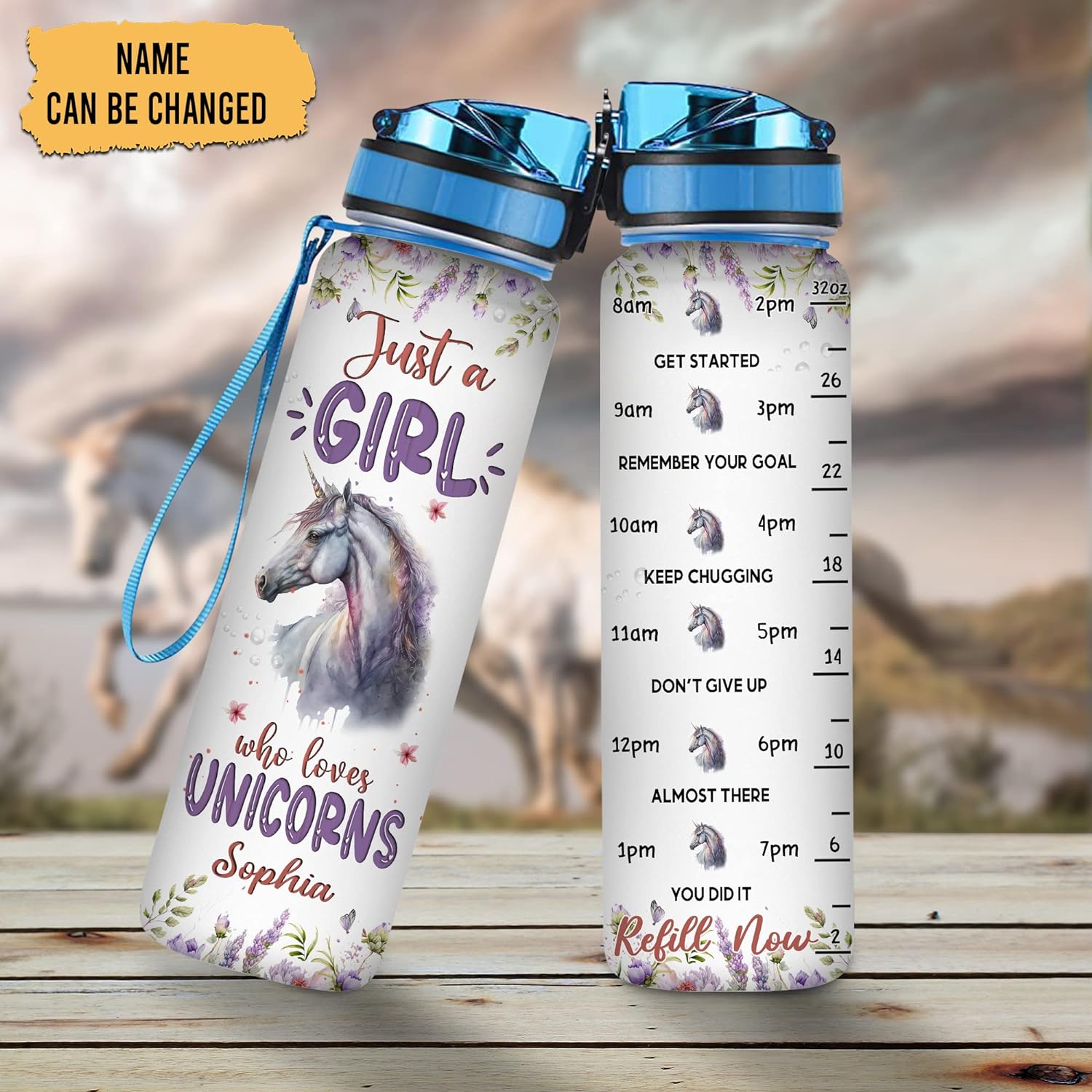 Just A Girl Who Loves Unicorns - Personalized Water Tracker Bottle 32oz