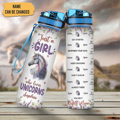 Unicorn Lovers Water Bottle Tracker 32oz – Personalized Motivational Bottle with Time Marker – Unique Gift for Girls & Fantasy Fans
