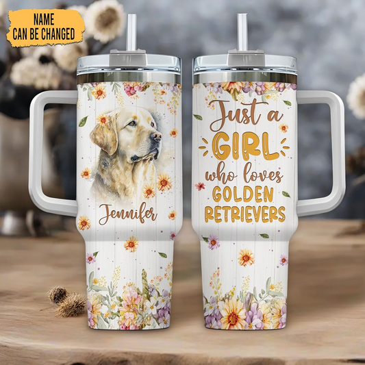 Golden Retriever Lover Tumbler 40oz with Handle & Straw – Personalized Stainless Steel Insulated Mug – Cute Gift for Dog Moms