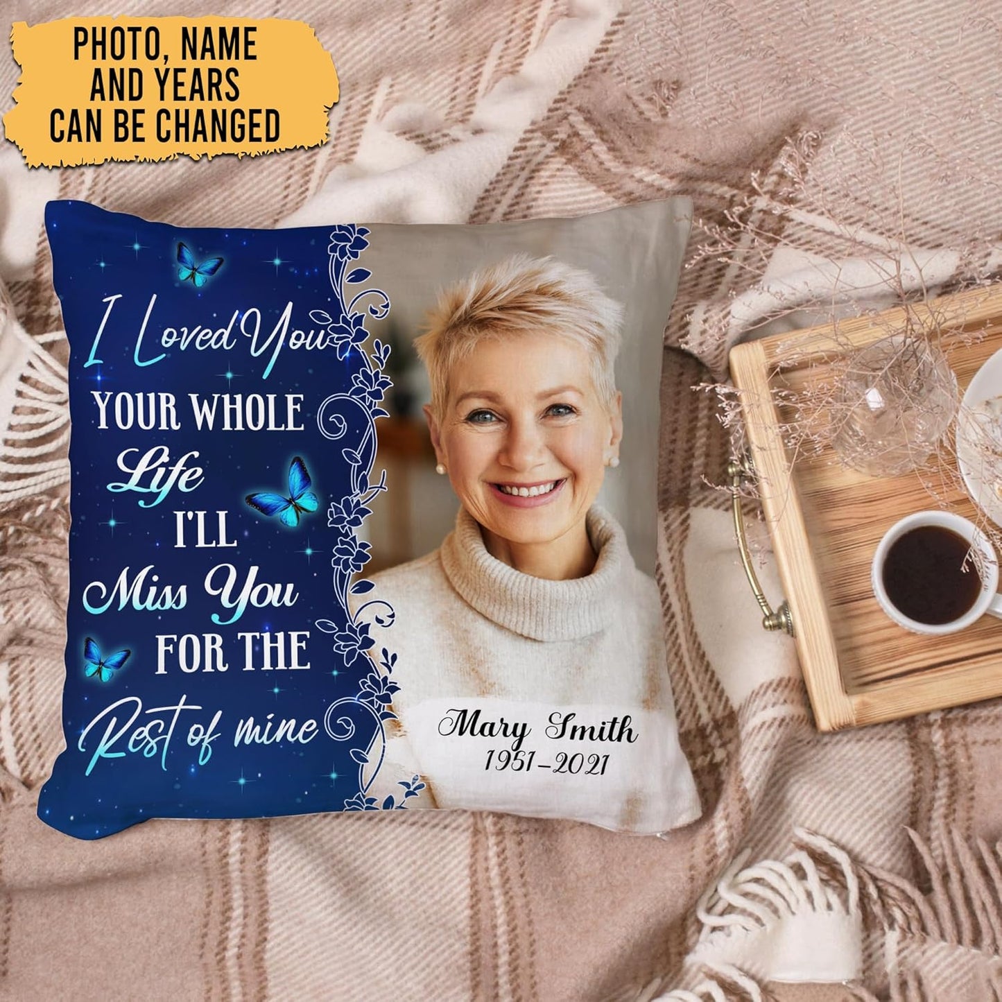 Heaven’s Embrace Personalized Memorial Pillow with Insert – Custom Photo Sympathy Cushion – Bereavement Gift for Loss of Loved One