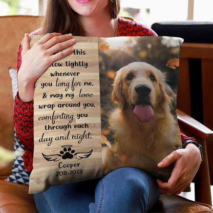Woodgrain Pet Memorial Personalized Pillow with Insert – Custom Name Dog Remembrance Cushion – Healing Gift for Pet Loss and Comfort