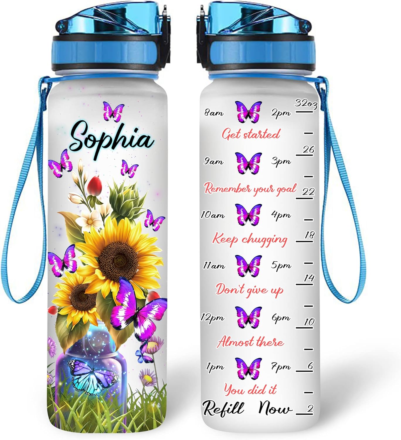 Neon Butterfly Pattern - Personalized Water Tracker Bottle 32oz