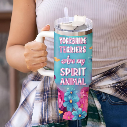 Yorkshire Terrier Lover Tumbler 40oz with Handle & Straw – Personalized Stainless Steel Cup with Lid – Unique Gift for Dog Lovers