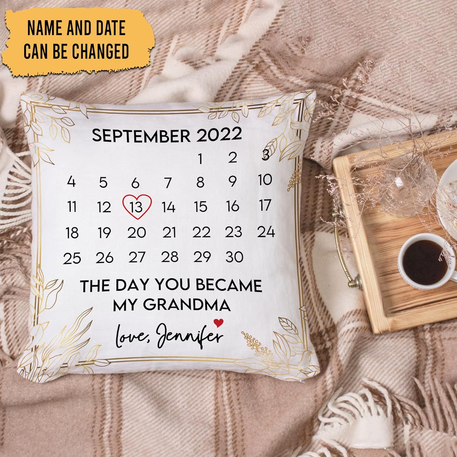 The Day You Became My Grandma - Personalized Photo Pillow