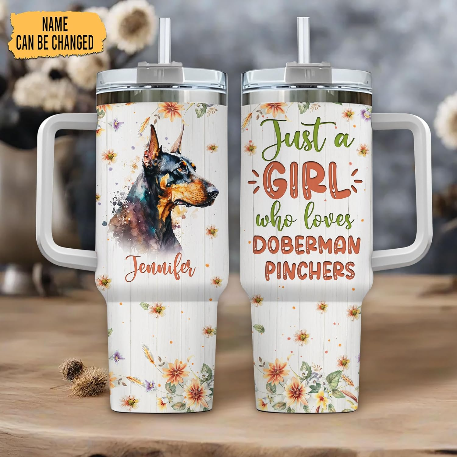 Just a Girl Who Loves Doberman - Personalized Tumbler 40oz with Straw