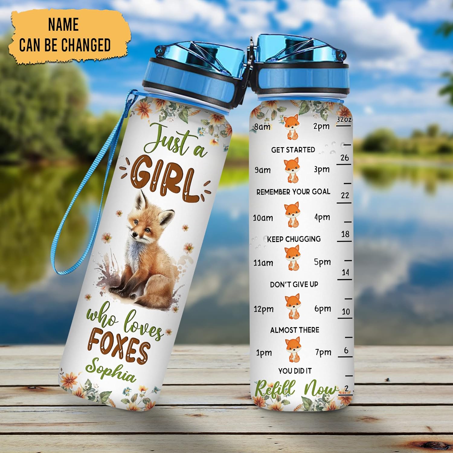 Just A Girl Who Loves Foxes - Personalized Water Tracker Bottle 32oz