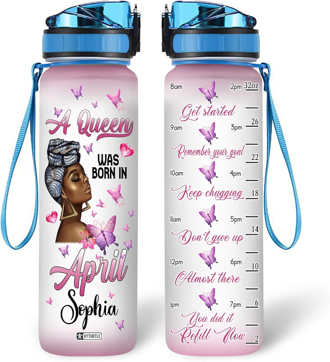 A Queen Was Born In April - Personalized Water Tracker Bottle 32oz