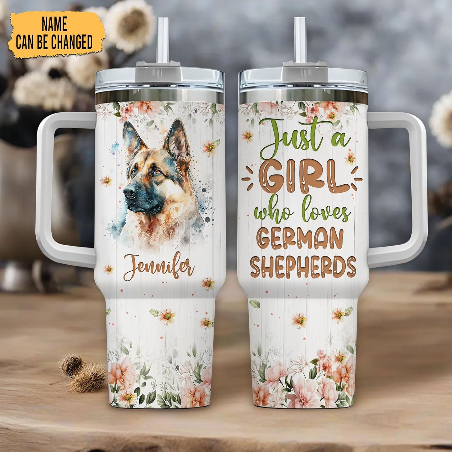 German Shepherd Lover Tumbler 40oz with Handle & Straw – Personalized Stainless Steel Cup with Lid – Thoughtful Gift for Dog Lovers