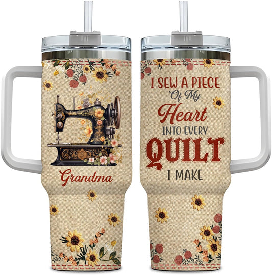 Quilting & Sewing Tumbler 40oz with Handle & Straw – Personalized Stainless Steel Insulated Travel Cup with Lid – Creative Gift for Quilters & Sewing Lovers