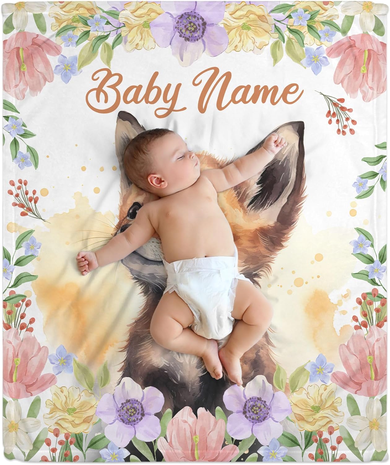 Fox Pattern Baby Blanket - Personalized Blanket