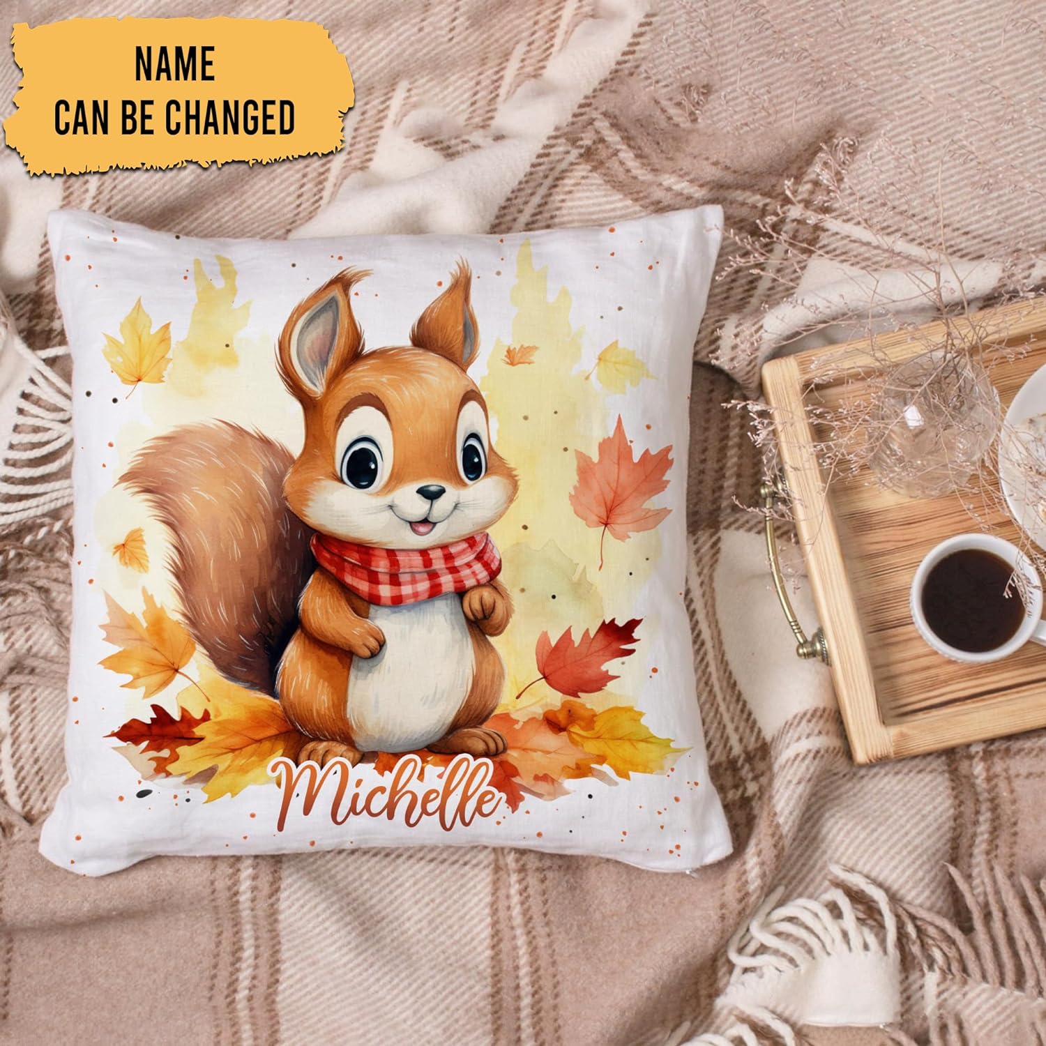 Squirrel Maple Leaves - Personalized Pillow (Insert Included)