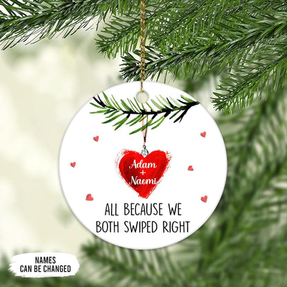 “Swiped Right” Heart Ceramic Ornament – Personalized Couple Christmas Gift for Boyfriend, Girlfriend, Husband or Wife