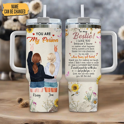 Best Friend Tumbler 40oz with Handle & Straw – Personalized Stainless Steel Insulated Cup with Lid – Unique Birthday Gift for Besties
