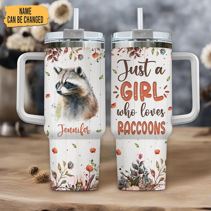 Raccoon Lover Tumbler 40oz with Handle & Straw – Personalized Stainless Steel Insulated Cup with Lid – Fun Gift for Nature Lovers