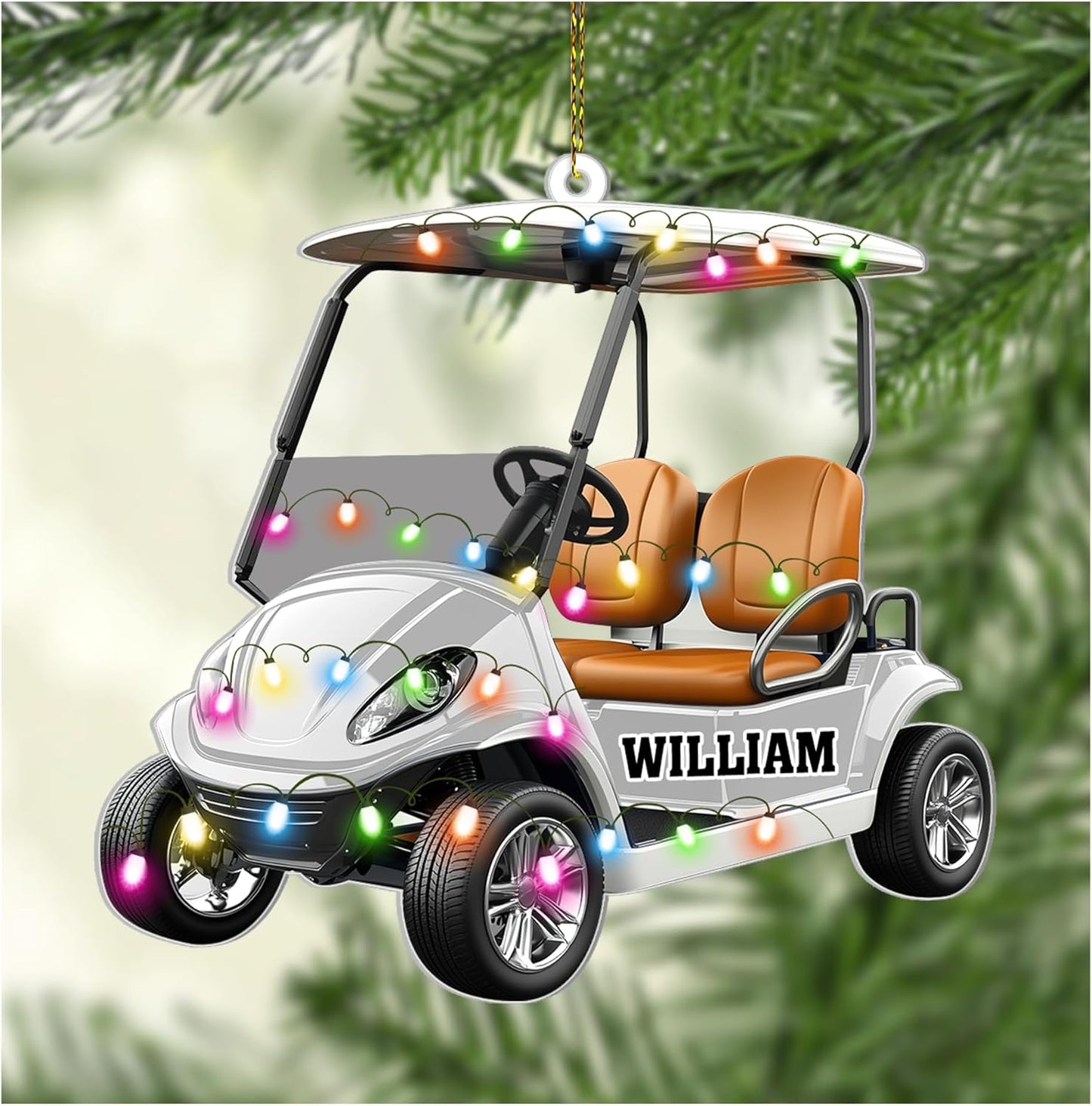 Golf Cart Cut Acrylic Ornament – Personalized Christmas Gift for Golfer, Driver, or Country Club Enthusiast
