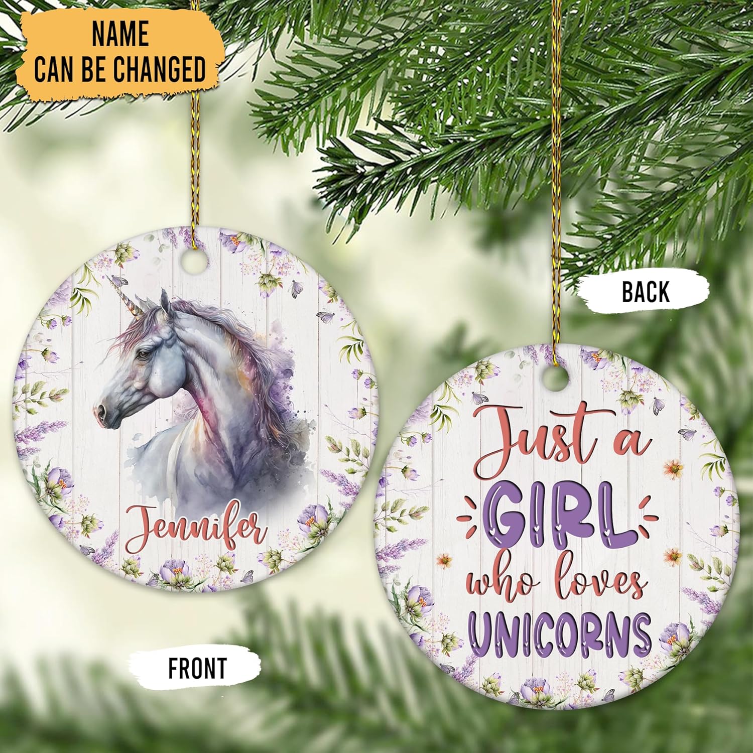 Unicorn Ceramic Ornament  Personalized Fantasy Holiday Decoration  Cute Christmas Gift Keepsake for Girls & Dreamers