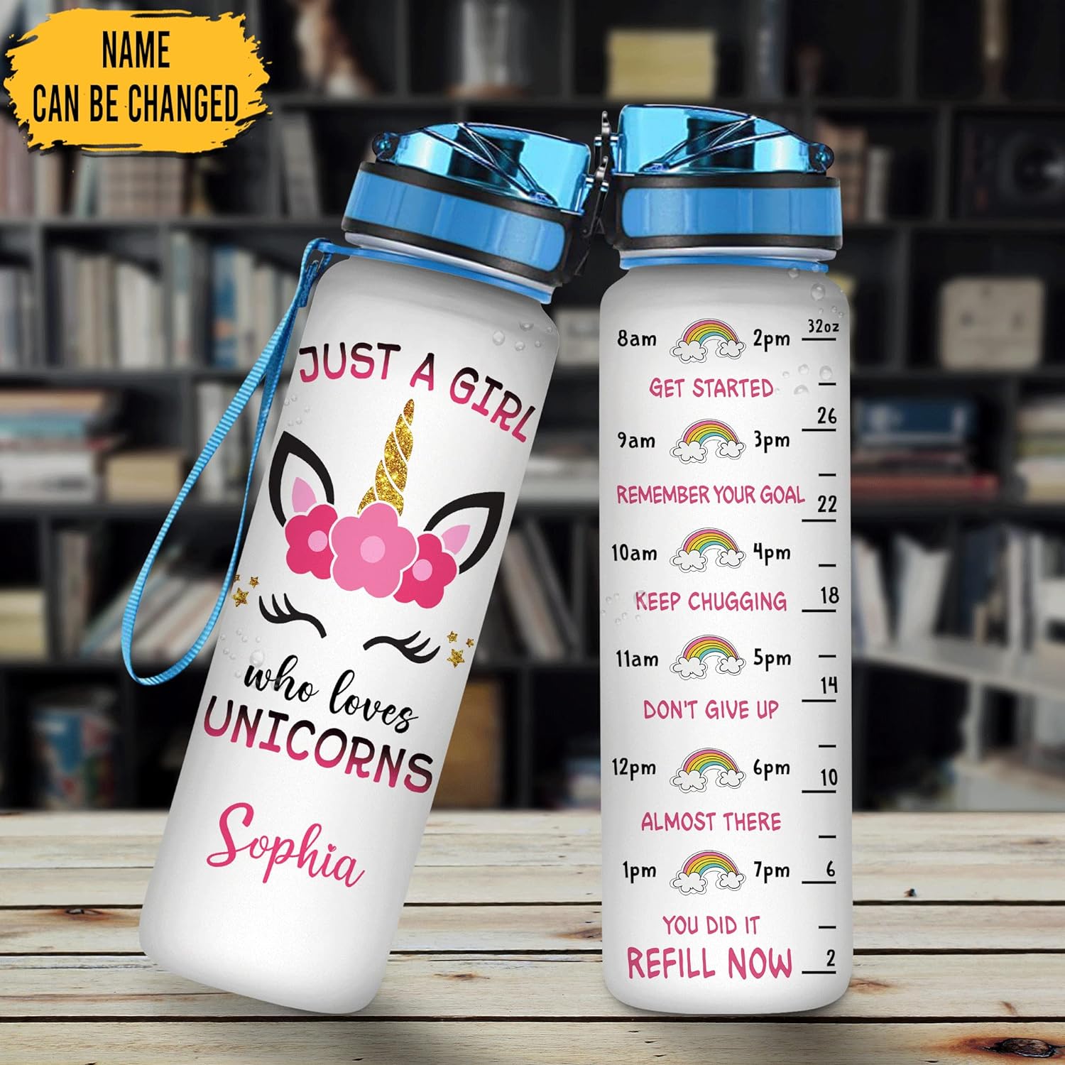 Just A Girl Who Loves Unicorns - Personalized Water Tracker Bottle 32oz