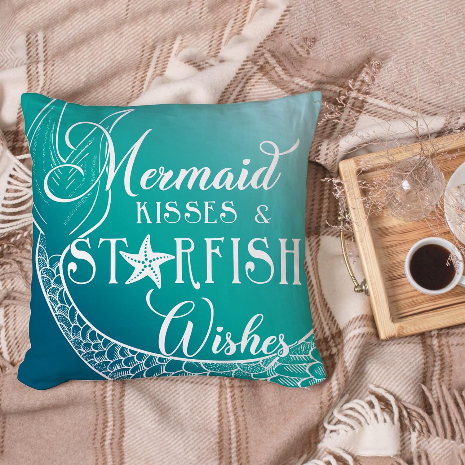 Mermaid Kisses & Starfish Wishes - Pillow (Insert Included)