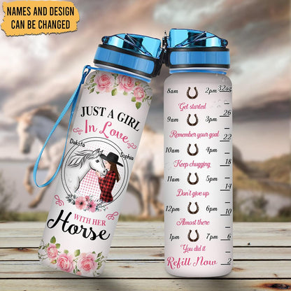 Horse Lovers Water Bottle Tracker 32oz – Personalized BPA-Free Motivational Bottle with Time Marker – Romantic Gift for Girls & Horse Lovers